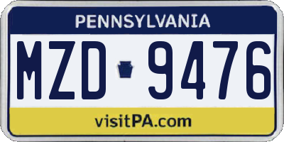 PA license plate MZD9476