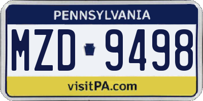PA license plate MZD9498