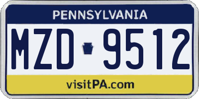 PA license plate MZD9512