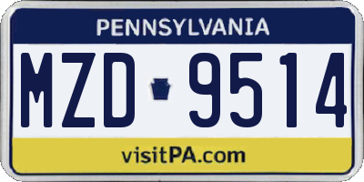 PA license plate MZD9514