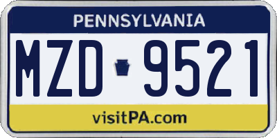 PA license plate MZD9521
