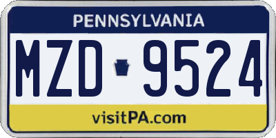PA license plate MZD9524