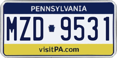 PA license plate MZD9531