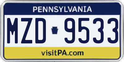 PA license plate MZD9533
