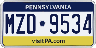 PA license plate MZD9534