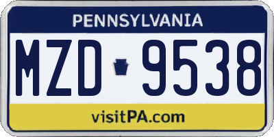 PA license plate MZD9538
