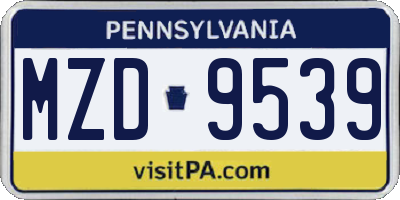 PA license plate MZD9539