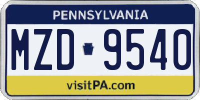 PA license plate MZD9540
