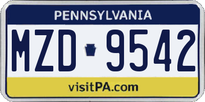 PA license plate MZD9542