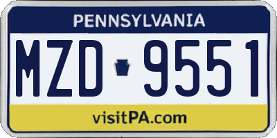 PA license plate MZD9551