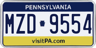PA license plate MZD9554