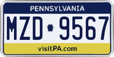 PA license plate MZD9567