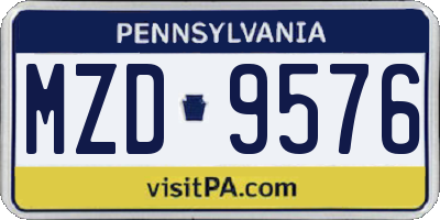 PA license plate MZD9576