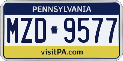 PA license plate MZD9577