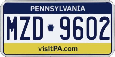 PA license plate MZD9602