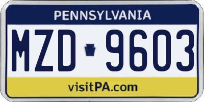 PA license plate MZD9603
