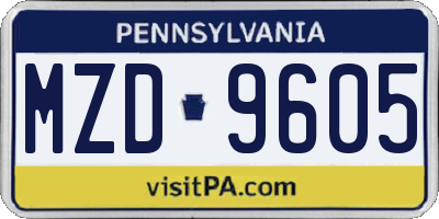 PA license plate MZD9605