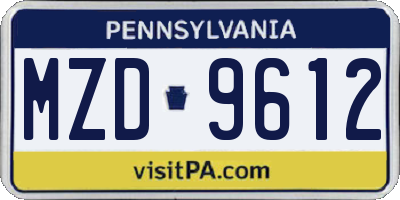 PA license plate MZD9612