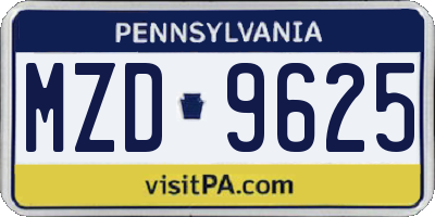 PA license plate MZD9625