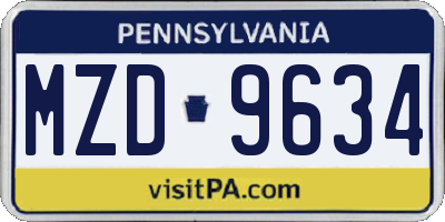 PA license plate MZD9634