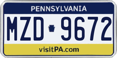 PA license plate MZD9672