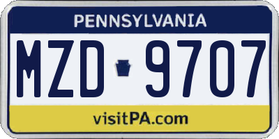 PA license plate MZD9707