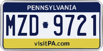 PA license plate MZD9721