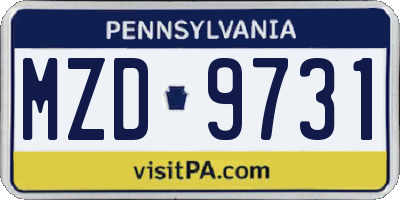 PA license plate MZD9731