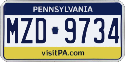 PA license plate MZD9734