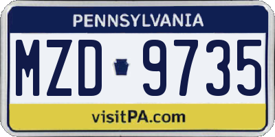 PA license plate MZD9735