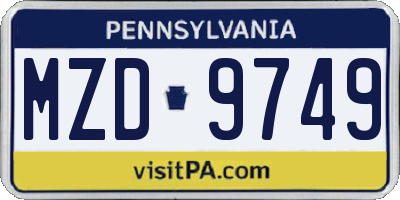 PA license plate MZD9749
