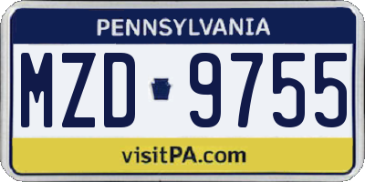 PA license plate MZD9755