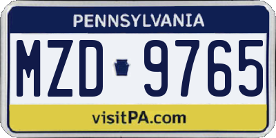 PA license plate MZD9765