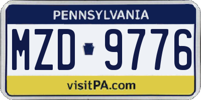 PA license plate MZD9776