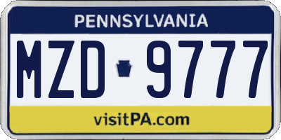 PA license plate MZD9777
