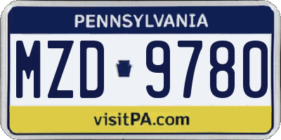 PA license plate MZD9780