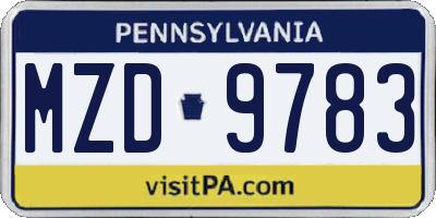 PA license plate MZD9783