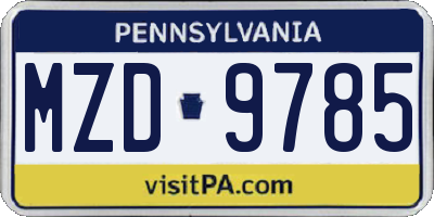 PA license plate MZD9785