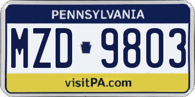 PA license plate MZD9803