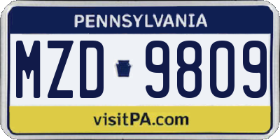 PA license plate MZD9809