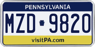 PA license plate MZD9820