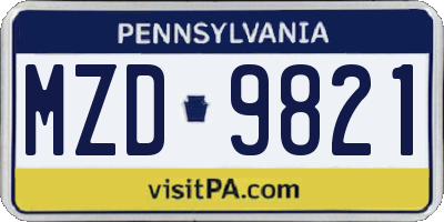 PA license plate MZD9821