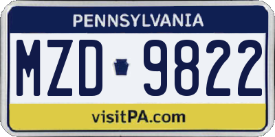 PA license plate MZD9822