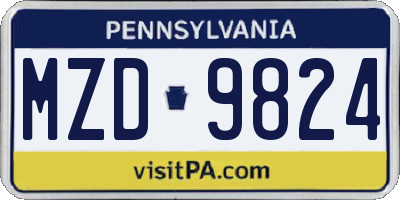 PA license plate MZD9824