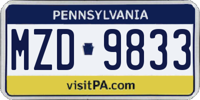 PA license plate MZD9833