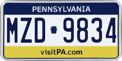 PA license plate MZD9834