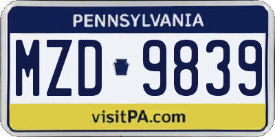 PA license plate MZD9839