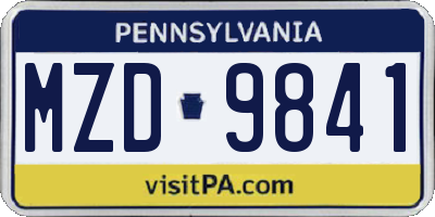 PA license plate MZD9841