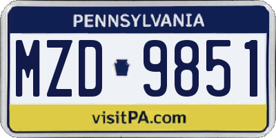 PA license plate MZD9851