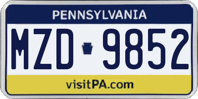 PA license plate MZD9852